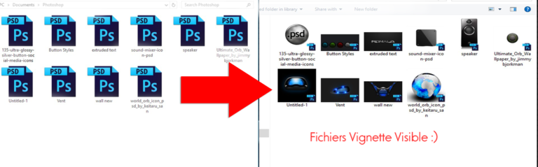 Comment voir l’affichage des vignettes en .PSD de Photoshop 2018 dans l’explorateur de Windows
